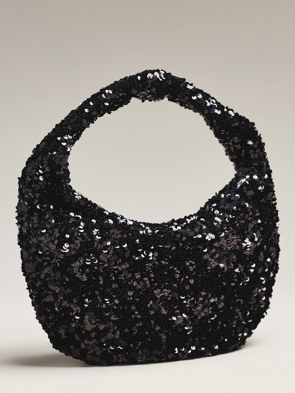 NWOT Anthropologie Paillette Black Sequin Crecent Shoulder Bag Elegant Evening